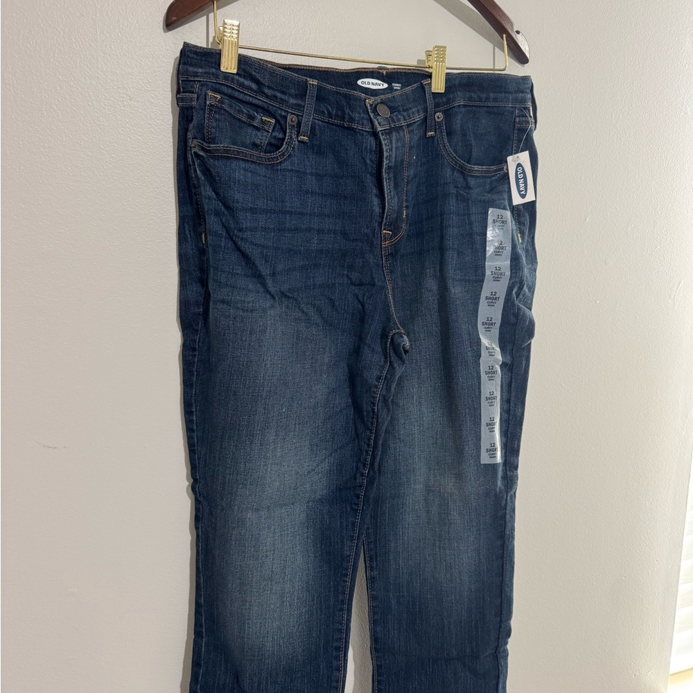 NWT Old Navy Women’s Curvy Skinny size 12 Short Petite Dark Wash - Picture 3 of 7